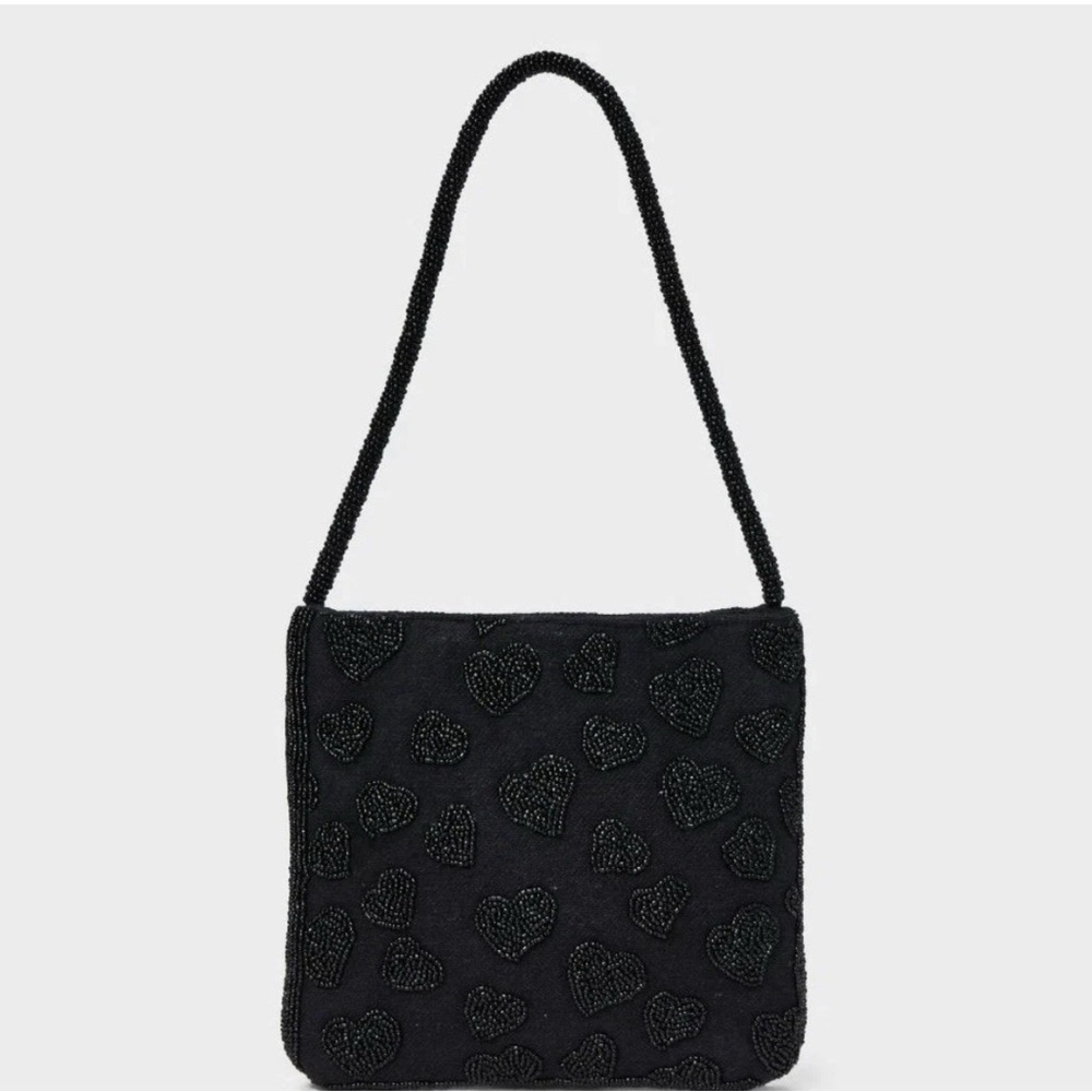 A New Day Black Beaded Heart Shoulder Bag Small Purse Y2K NWT Cute